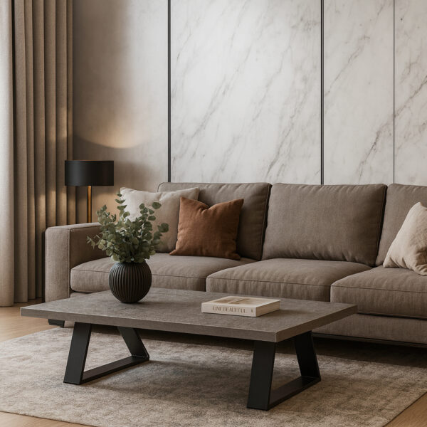 ΤΡΑΠΕΖΙ ΣΑΛΟΝΙΟΥ TRIVIO ΜΕ ΜΕΤΑΛΛΙΚΟ ΣΚΕΛΕΤΟ & ΕΠΙΦΑΝΕΙΑ ΑΠΟ ΜΕΛΑΜΙΝΗ ΤΥΠΟΥ ΤΣΙΜΕΝΤΟ ΣΚΟΥΡΟ