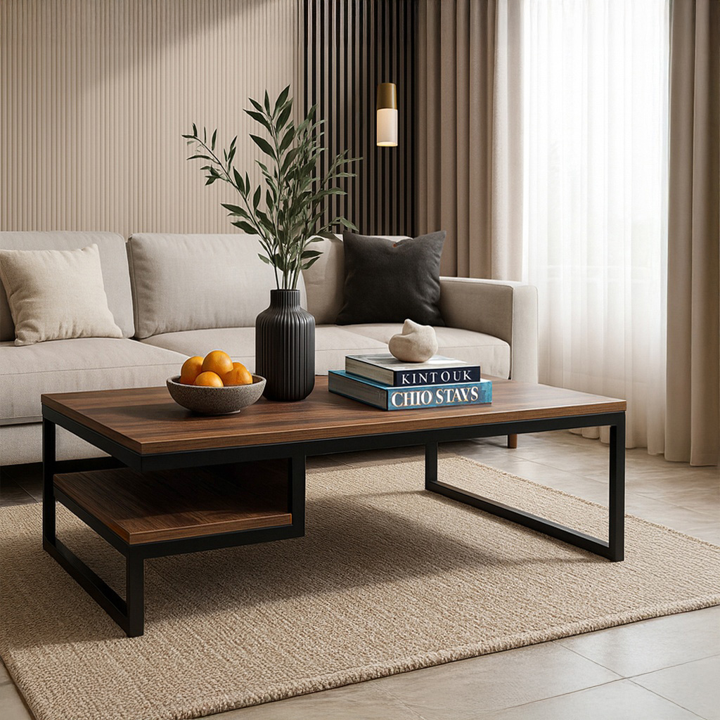 K545 2 ΤΡΑΠΕΖΙ ΣΑΛΟΝΙΟΥ JANGO ΜΕ ΜΕΤΑΛΛΙΚΟ ΣΚΕΛΕΤΟ & ΕΠΙΦΑΝΕΙΑ ΑΠΟ ΜΕΛΑΜΙΝΗ ΣΕ ΚΑΡΥΔΙ ΑΠΟΧΡΩΣΗ - Image 1