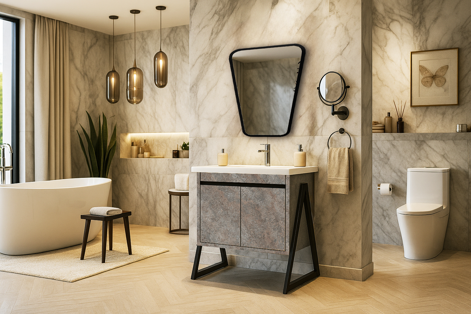 MevaseisPlai K540 ΕΠΙΠΛΟ ΜΠΑΝΙΟΥ K540-PRESTIGIA 80 cm ΜΕ ΒΑΣΕΙΣ ΣΤΟ ΠΛΑΙ ΣΕ ΟΨΗ ΣΚΟΥΡΟ ΤΣΙΜΕΝΤΟ - Image 1