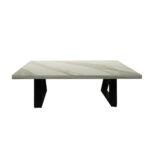 ΤΡΑΠΕΖΙ ΣΑΛΟΝΙΟΥ TRIVIO ΜΕ ΜΕΤΑΛΛΙΚΟ ΣΚΕΛΕΤΟ & ΕΠΙΦΑΝΕΙΑ ΑΠΟ ΜΕΛΑΜΙΝΗ ΤΥΠΟΥ ΜΑΡΜΑΡΟ ΛΕΥΚΟ ΜΕ ΜΠΕΖ ΝΕΡΑ - Image 2