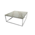 ΤΡΑΠΕΖΙ ΣΑΛΟΝΙΟΥ SIMPLY ΜΕ ΜΕΤΑΛΛΙΚΟ ΣΚΕΛΕΤΟ & ΕΠΙΦΑΝΕΙΑ ΑΠΟ ΜΕΛΑΜΙΝΗ ΤΥΠΟΥ ΜΑΡΜΑΡΟ ΛΕΥΚΟ ΜΕ ΜΠΕΖ ΝΕΡΑ - Image 2