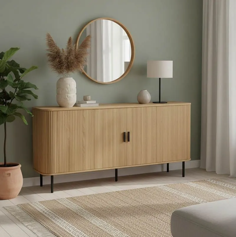 260-000005_1 Μπουφές Scandi MDF φυσικό με μεταλλικά μαύρα πόδια - Image 1