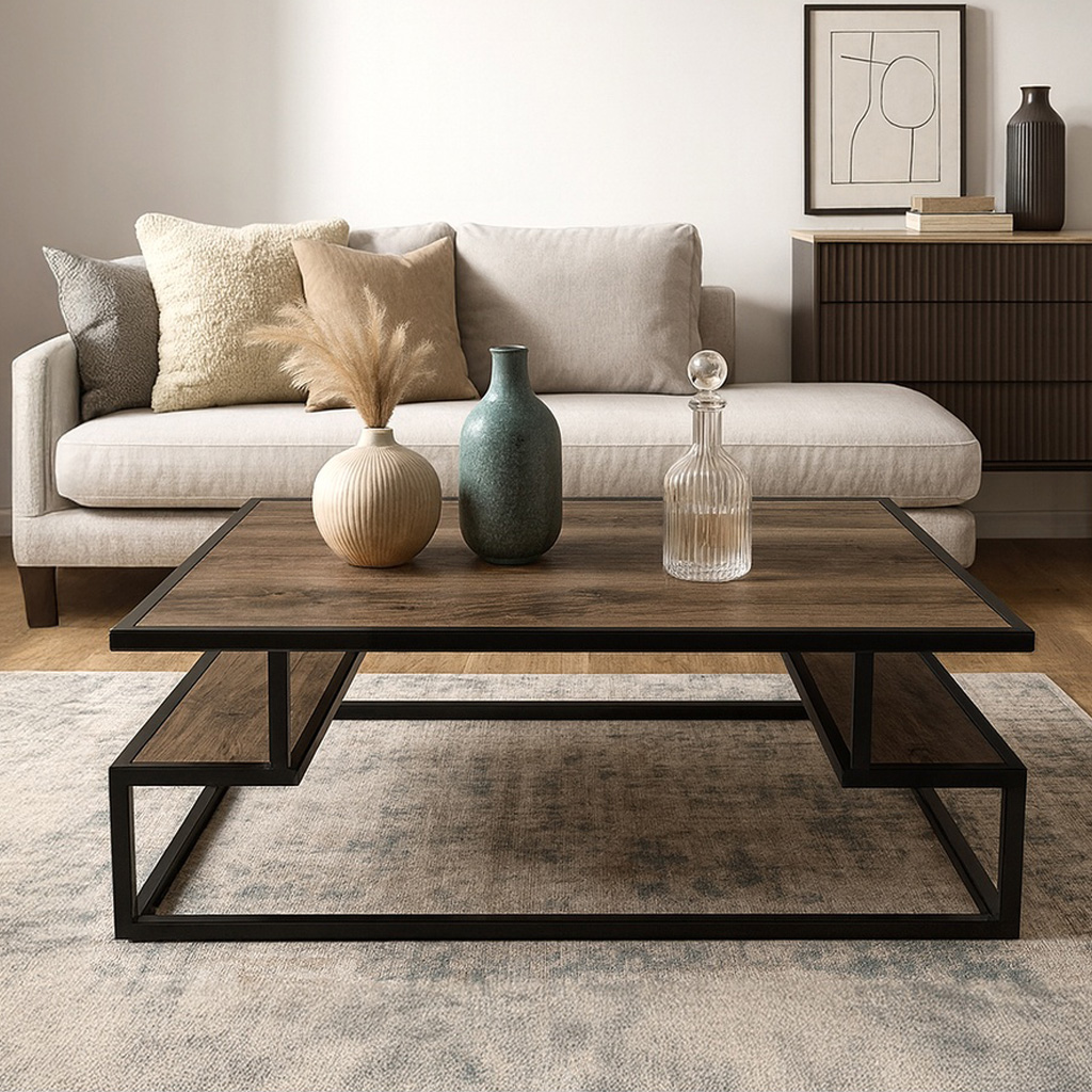 MAIA 7763 ΤΡΑΠΕΖΙ ΣΑΛΟΝΙΟΥ MAIA ΜΕ ΞΥΛΙΝΗ ΕΠΙΦΑΝΕΙΑ ΚΑΙ ΜΕΤΑΛΛΙΚΟ ΣΚΕΛΕΤΟ - Image 1