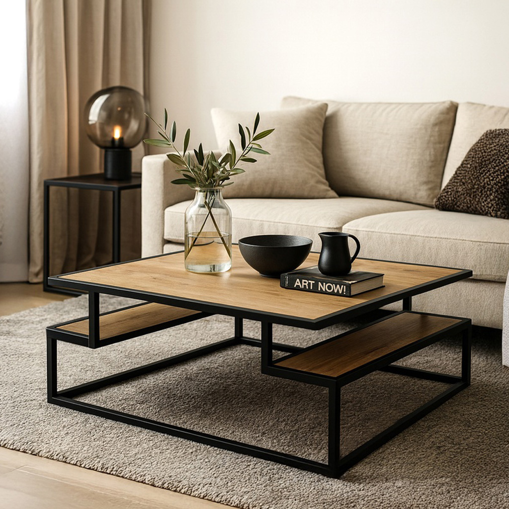 MAIA K529 ΤΡΑΠΕΖΙ ΣΑΛΟΝΙΟΥ MAIA ΜΕ ΞΥΛΙΝΗ ΕΠΙΦΑΝΕΙΑ ΚΑΙ ΜΕΤΑΛΛΙΚΟ ΣΚΕΛΕΤΟ - Image 1