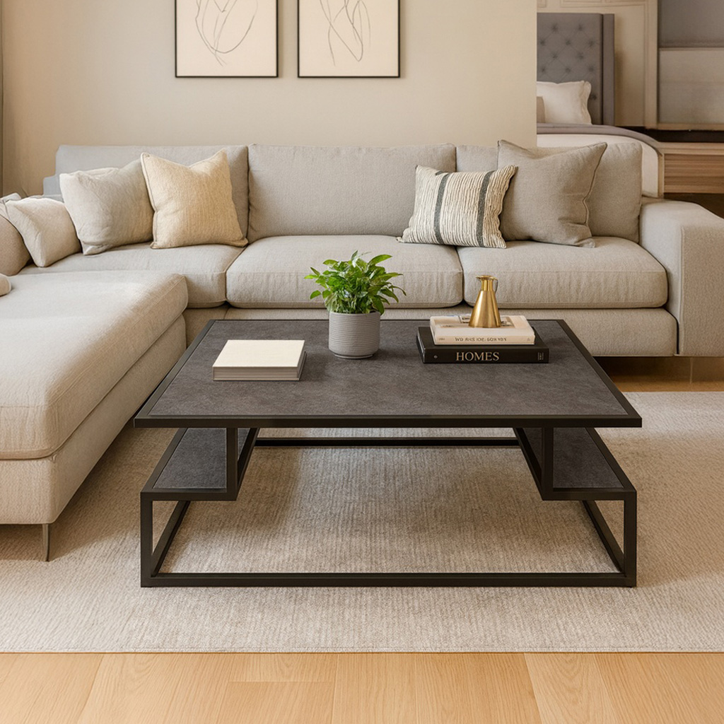 MAIA K540 ΤΡΑΠΕΖΙ ΣΑΛΟΝΙΟΥ MAIA ΜΕ ΕΠΙΦΑΝΕΙΑ ΣΕ ΟΨΗ ΣΚΟΥΡΟ ΤΣΙΜΕΝΤΟ ΚΑΙ ΜΑΥΡΟ ΜΕΤΑΛΛΙΚΟ ΣΚΕΛΕΤΟ - Image 1