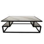 ΤΡΑΠΕΖΙ ΣΑΛΟΝΙΟΥ MAIA ΜΕ ΕΠΙΦΑΝΕΙΑ ΣΕ ΟΨΗ ΛΕΥΚΟΥ ΜΑΡΜΑΡΟΥ ΜΕ ΜΠΕΖ ΝΕΡΑ ΚΑΙ ΜΑΥΡΟ ΜΕΤΑΛΛΙΚΟ ΣΚΕΛΕΤΟ - Image 2