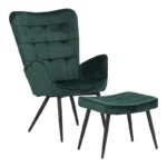 Πολυθρόνα με υποπόδιο Dorita βελούδο κυπαρισσί-πόδι μαύρο μέταλλο