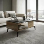 Τραπέζι σαλονιού Moses χρώμα μαύρο μαρμάρου-καρυδί