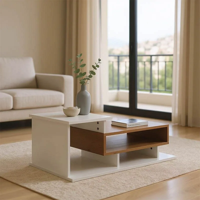 049-000107 Τραπέζι σαλονιού Nuvele σε λευκή-sonoma απόχρωση - Image 1