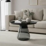 Βοηθητικό τραπέζι Kunlo μαύρο μέταλλο-μαύρο γυαλί