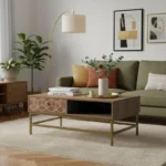 Τραπέζι σαλονιού Brilo καφέ-χρυσό ξύλο