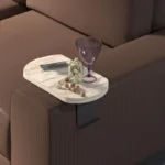 Βοηθητικό τραπεζάκι Linea σε γκρι όψη μαρμάρου με μαύρα μεταλλικά πόδια - Image 2