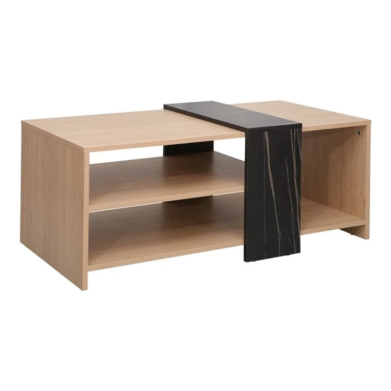 225-000066 Τραπέζι σαλονιού Cozeto σε φυσική απόχρωση με όψη μαρμάρου - Image 1