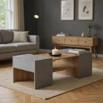 Τραπέζι σαλονιού Morfi πολυμορφικό 3τεμ σε oak-μπεζ μαρμάρου απόχρωση