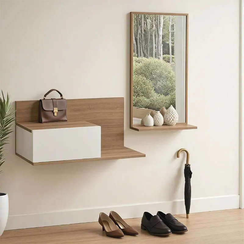 230-000092 Έπιπλο εισόδου με καθρέπτη Miranda σε λευκή-oak απόχρωση - Image 1