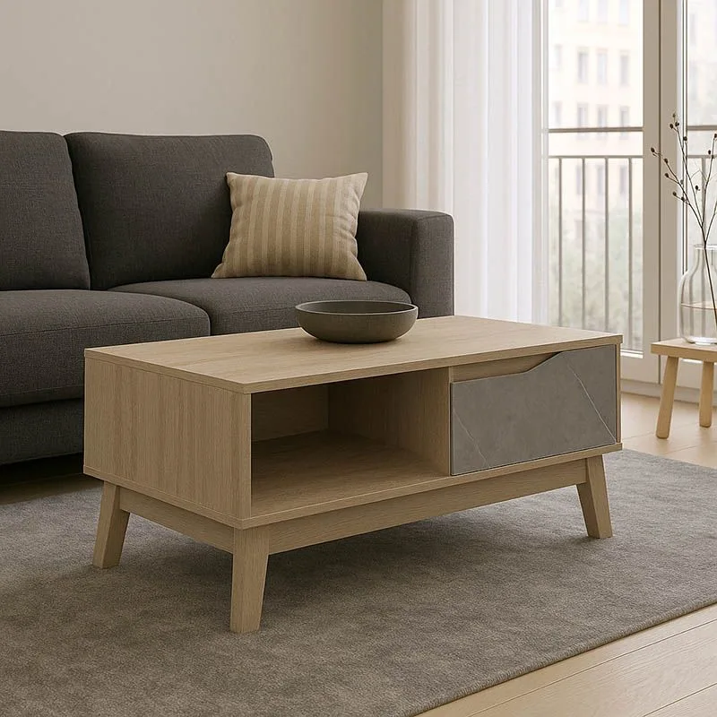 230-000095 Τραπέζι σαλονιού Judas σε μπεζ μαρμάρου-sonoma απόχρωση - Image 1