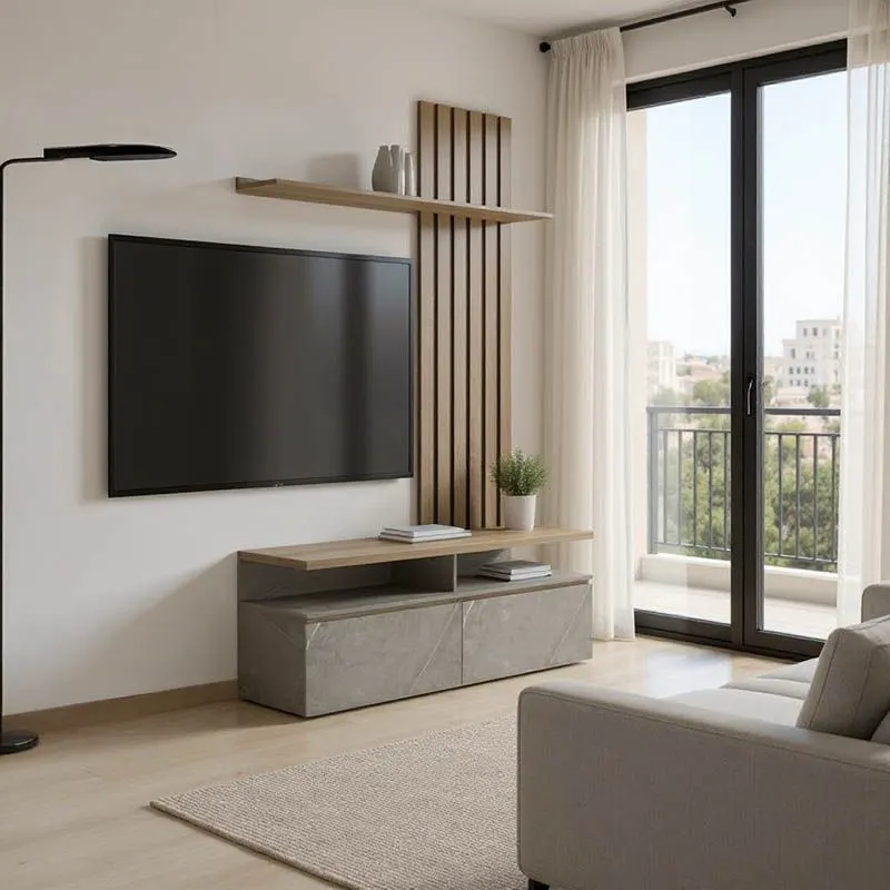 230-000098 Σύνθετο σαλονιού Perlento σε μπεζ μαρμάρου με sonoma απόχρωση - Image 1