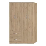Ντουλάπα ρούχων τετράφυλλη Zelia με 2 συρτάρια σε oak απόχρωση