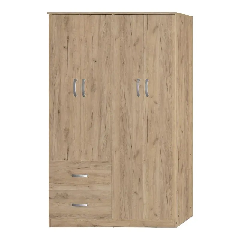249-000076 Ντουλάπα ρούχων τετράφυλλη Zelia με 2 συρτάρια σε oak απόχρωση - Image 1
