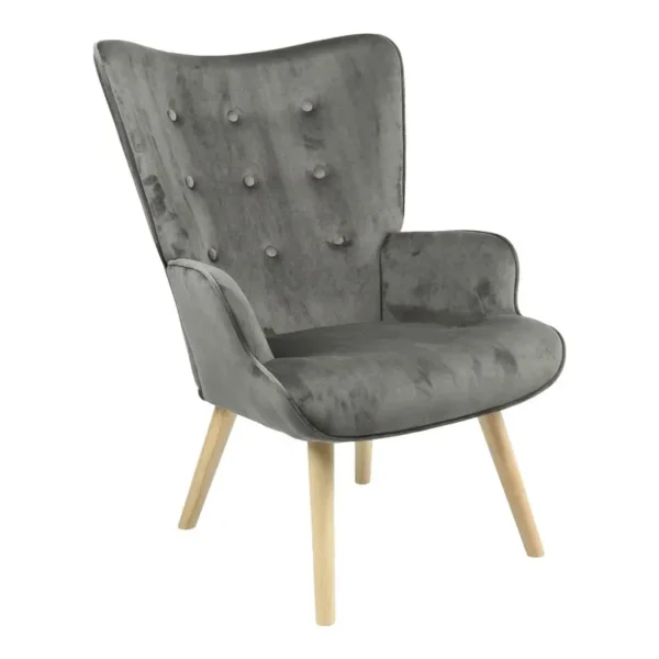 Πολυθρόνα Fluffy βελούδο ανθρακί-φυσικό πόδι