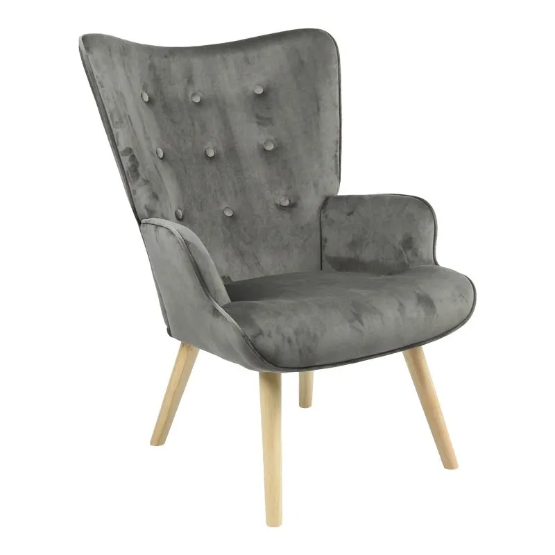 255-000023 Πολυθρόνα Fluffy βελούδο ανθρακί-φυσικό πόδι - Image 1