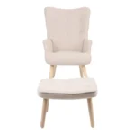 Πολυθρόνα με υποπόδιο Melisia μπεζ ύφασμα και ξύλινο πόδι σε φυσική απόχρωση - Image 5