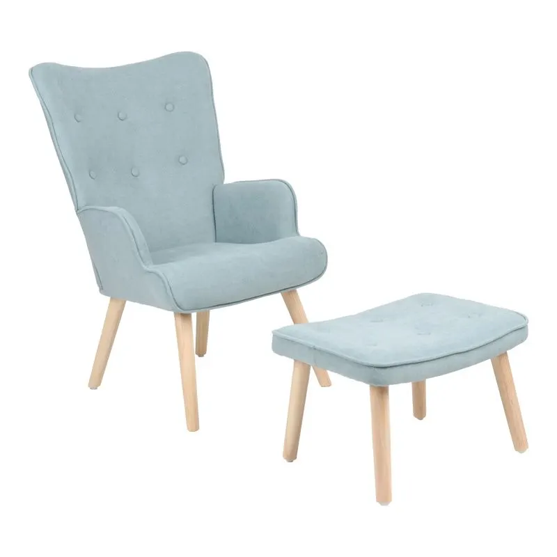 255-000078 Πολυθρόνα με υποπόδιο Melisia βεραμάν ύφασμα και ξύλινο πόδι σε φυσική απόχρωση - Image 1