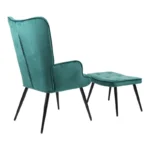 Πολυθρόνα με υποπόδιο Siella κυπαρισσί βελούδο και μαύρο μέταλλο πόδι - Image 3