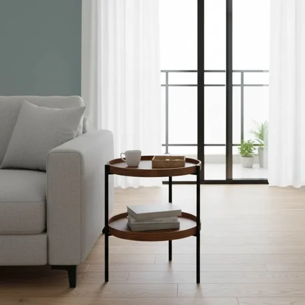 Βοηθητικό τραπέζι Portogie mdf καρυδί-μέταλλο μαύρο