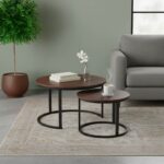 Τραπέζια σαλονιού Solme I 2τεμ σε καρυδί απόχρωση με μαύρα μεταλλικά πόδια