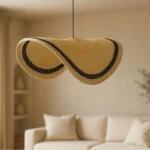 Φωτιστικό οροφής Hatchie φυσικό-μαύρο-λευκό ψάθα-μέταλλο Φ70x123εκ - Image 2