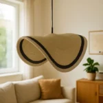 Φωτιστικό οροφής Hatchie φυσικό-μαύρο-λευκό ψάθα-μέταλλο Φ100x133εκ - Image 2