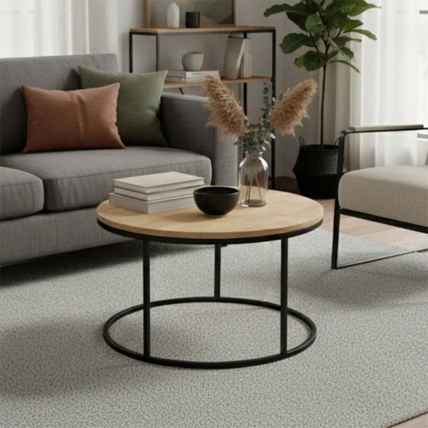 Τραπέζι σαλονιού Drion oak μελαμίνης-μαύρο μέταλλο