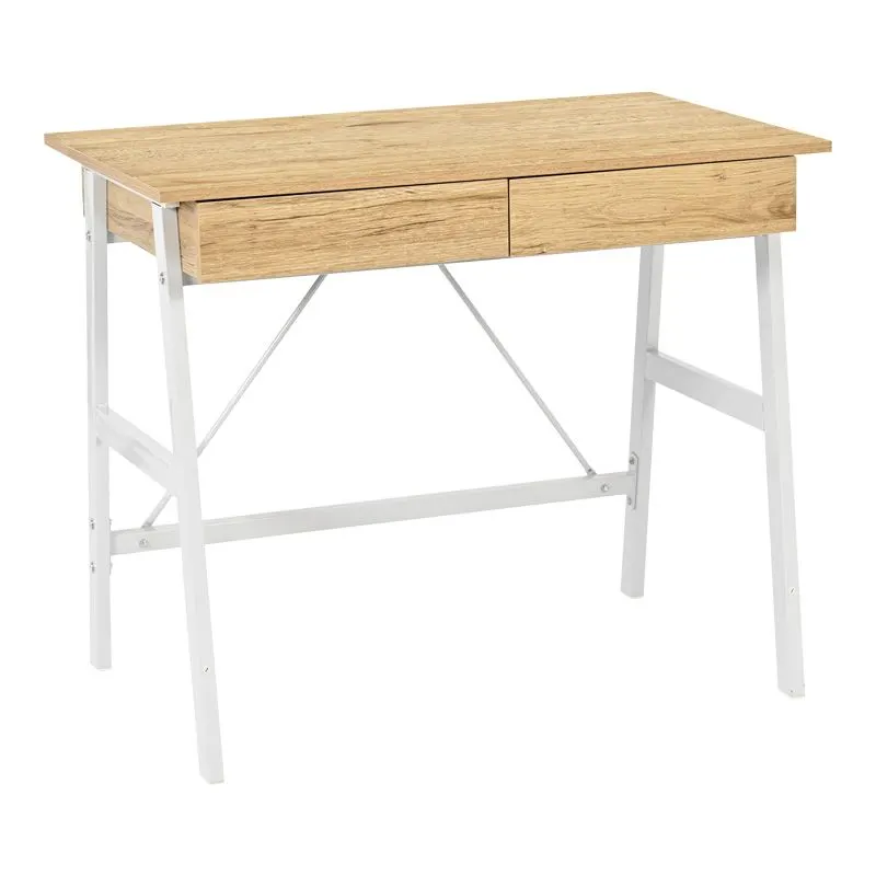 375-000008 Γραφείο εργασίας Lione με συρτάρια σε oak απόχρωση με πόδι λευκό μέταλλο - Image 1