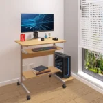 Γραφείο υπολογιστή Veronce σε φυσική απόχρωση με μεταλλικό σκελετό - Image 6