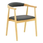 Πολυθρόνα Sandi rubberwood σε φυσική απόχρωση με μαύρο pu μαξιλάρι 50x60x80εκ