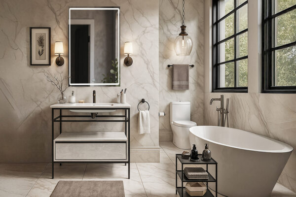 ΕΠΙΠΛΟ ΜΠΑΝΙΟΥ ZENOS 022 ΠΛΑΤΟΥΣ 100cm ΣΕ ΟΨΗ ΛΕΥΚΟΥ ΜΑΡΜΑΡΟΥ