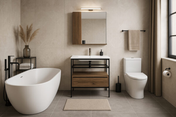 ΕΠΙΠΛΟ ΜΠΑΝΙΟΥ ZENOS 7763 ΠΛΑΤΟΥΣ 100 cm ΣΕ ΑΠΟΧΡΩΣΗ ΣΚΟΥΡΟ ΚΑΦΕ