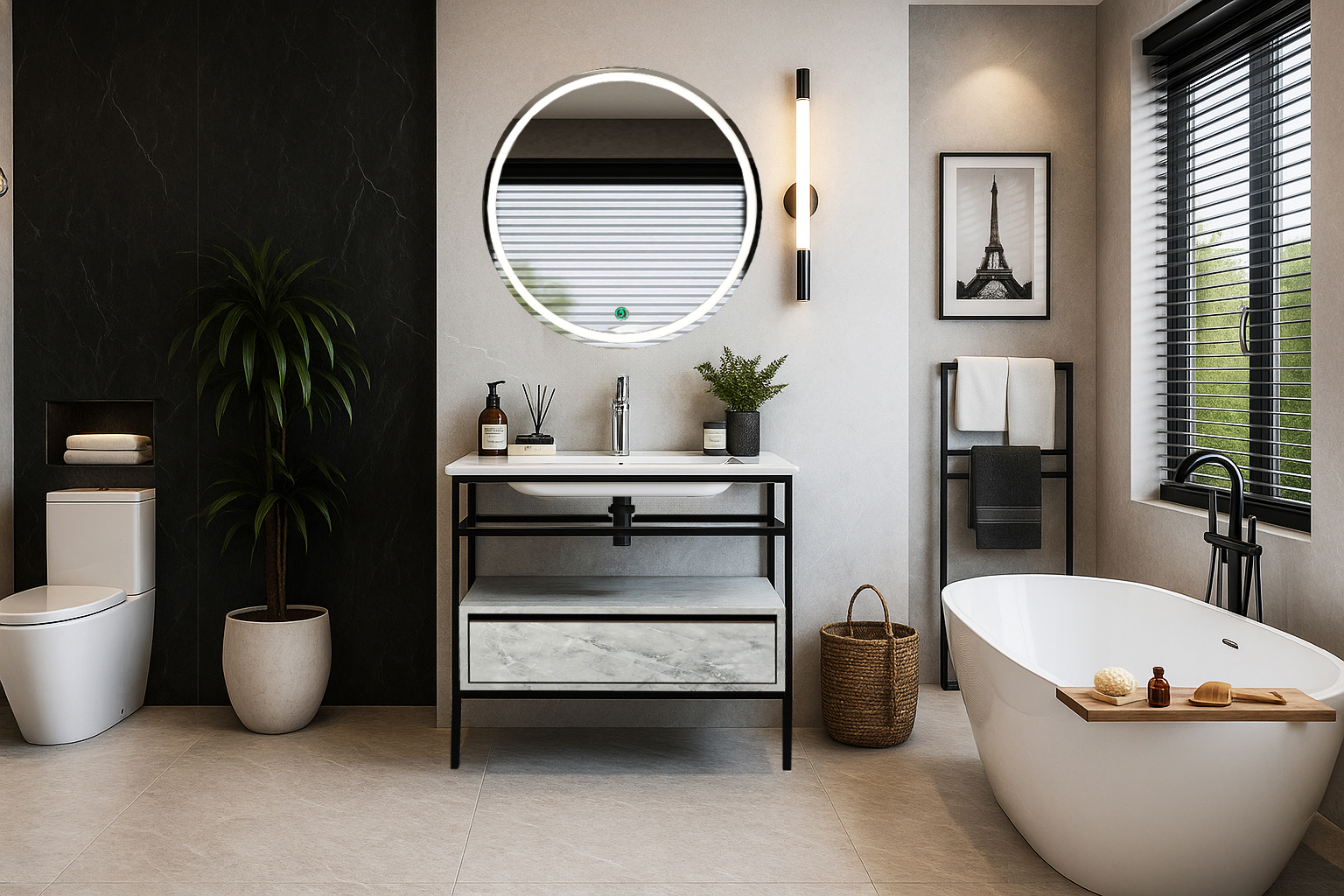 Bath 1 7775 100ari ΕΠΙΠΛΟ ΜΠΑΝΙΟΥ ZENOS 7775 ΠΛΑΤΟΥΣ 100 cm ΣΕ ΟΨΗ ΛΕΥΚΟΥ ΜΑΡΜΑΡΟΥ ΜΕ ΓΚΡΙ ΝΕΡΑ - Image 1