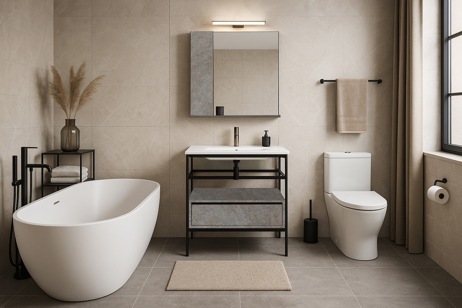 Bath 1 K540 85ari ΕΠΙΠΛΟ ΜΠΑΝΙΟΥ ZENOS K540 ΠΛΑΤΟΥΣ 100 cm ΣΕ ΟΨΗ ΣΚΟΥΡΟ ΤΣΙΜΕΝΤΟ - Image 1