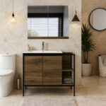 ΕΠΙΠΛΟ ΜΠΑΝΙΟΥ 7763-RETRO 80 cm ΜΕ ΡΑΦΙΑ ΣΕ ΑΠΟΧΡΩΣΗ ΣΚΟΥΡΟ ΚΑΦΕ