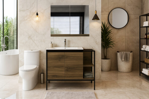 ΕΠΙΠΛΟ ΜΠΑΝΙΟΥ 7763-RETRO 80 cm ΜΕ ΡΑΦΙΑ ΣΕ ΑΠΟΧΡΩΣΗ ΣΚΟΥΡΟ ΚΑΦΕ