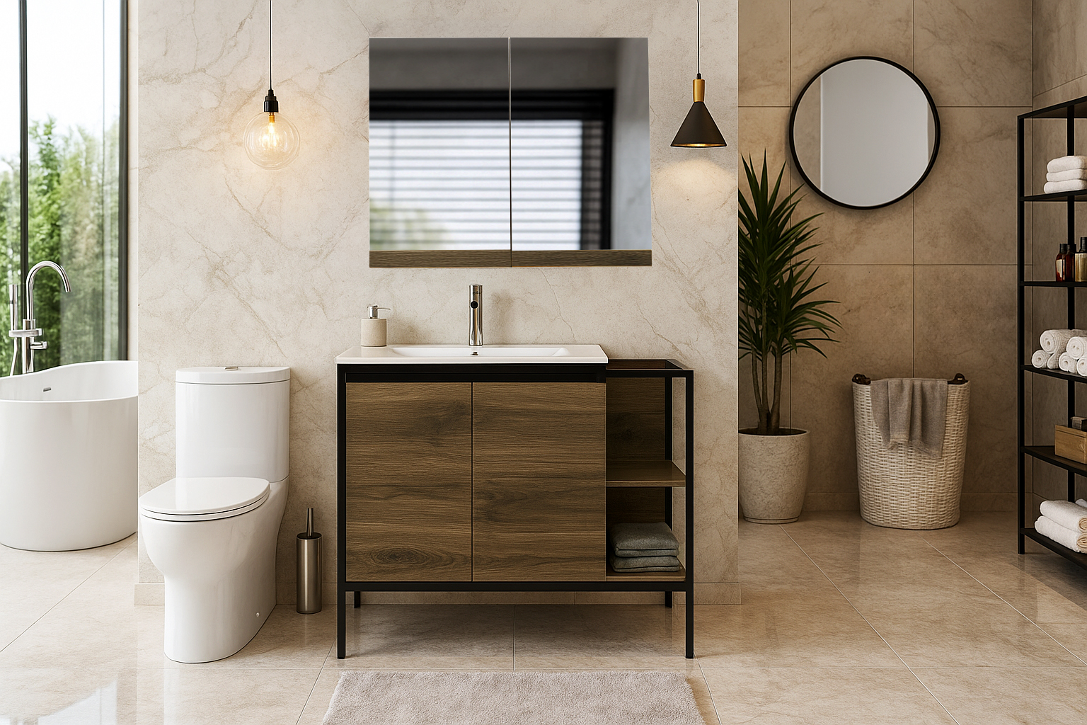 Bath2 7763 ΕΠΙΠΛΟ ΜΠΑΝΙΟΥ 7763-RETRO 80 cm ΜΕ ΡΑΦΙΑ ΣΕ ΑΠΟΧΡΩΣΗ ΣΚΟΥΡΟ ΚΑΦΕ - Image 1