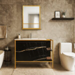 ΕΠΙΠΛΟ ΜΠΑΝΙΟΥ 7767 GOLD-RETRO 80 cm ΜΕ ΡΑΦΙΑ ΣΕ ΟΨΗ ΜΑΥΡΟ ΜΑΡΜΑΡΟ