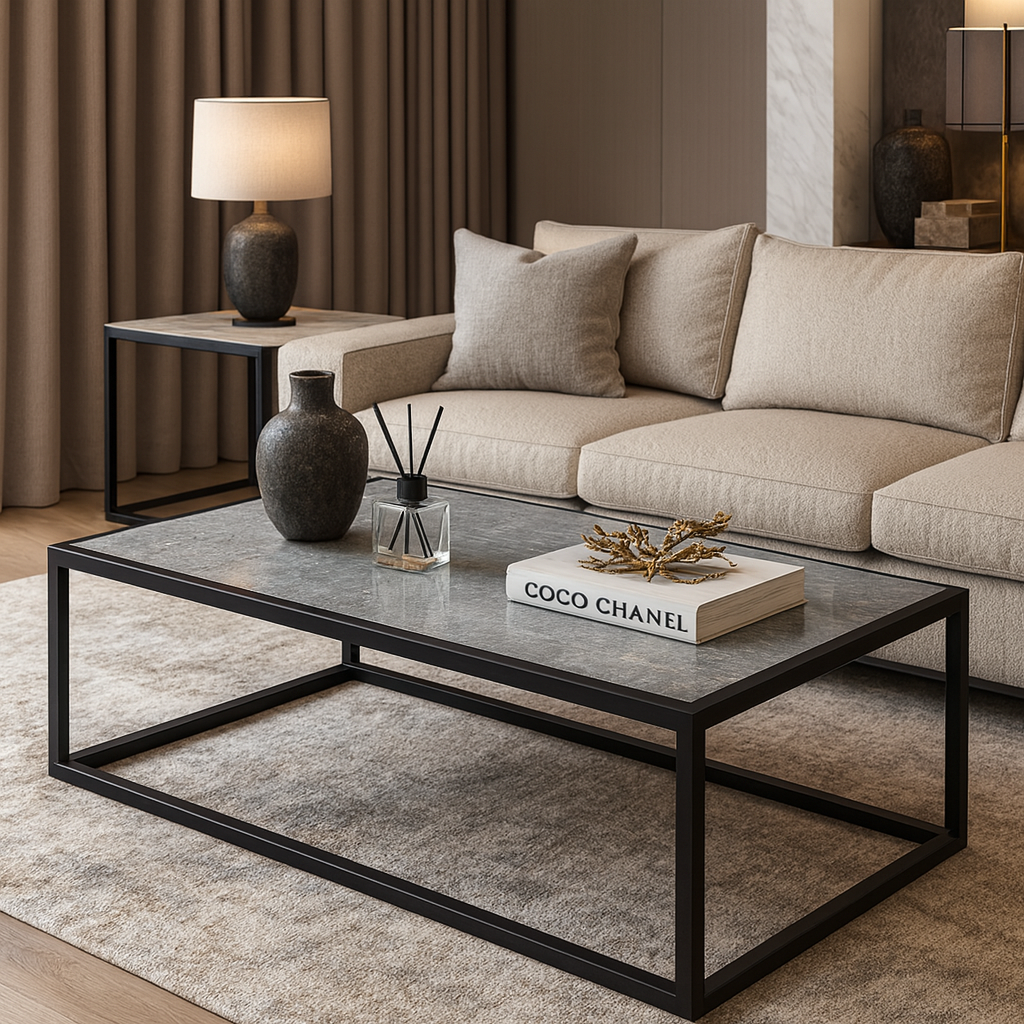 Black Marble DECOR ΤΡΑΠΕΖΙ ΣΑΛΟΝΙΟΥ MARBELLA ΜΕ ΕΠΙΦΑΝΕΙΑ ΑΠΟ ΠΛΑΚΑΚΙ ΣΕ ΟΨΗ ΓΡΑΝΙΤΗ ΜΕ ΜΑΥΡΗ ΜΕΤΑΛΛΙΚΗ ΒΑΣΗ - Image 1