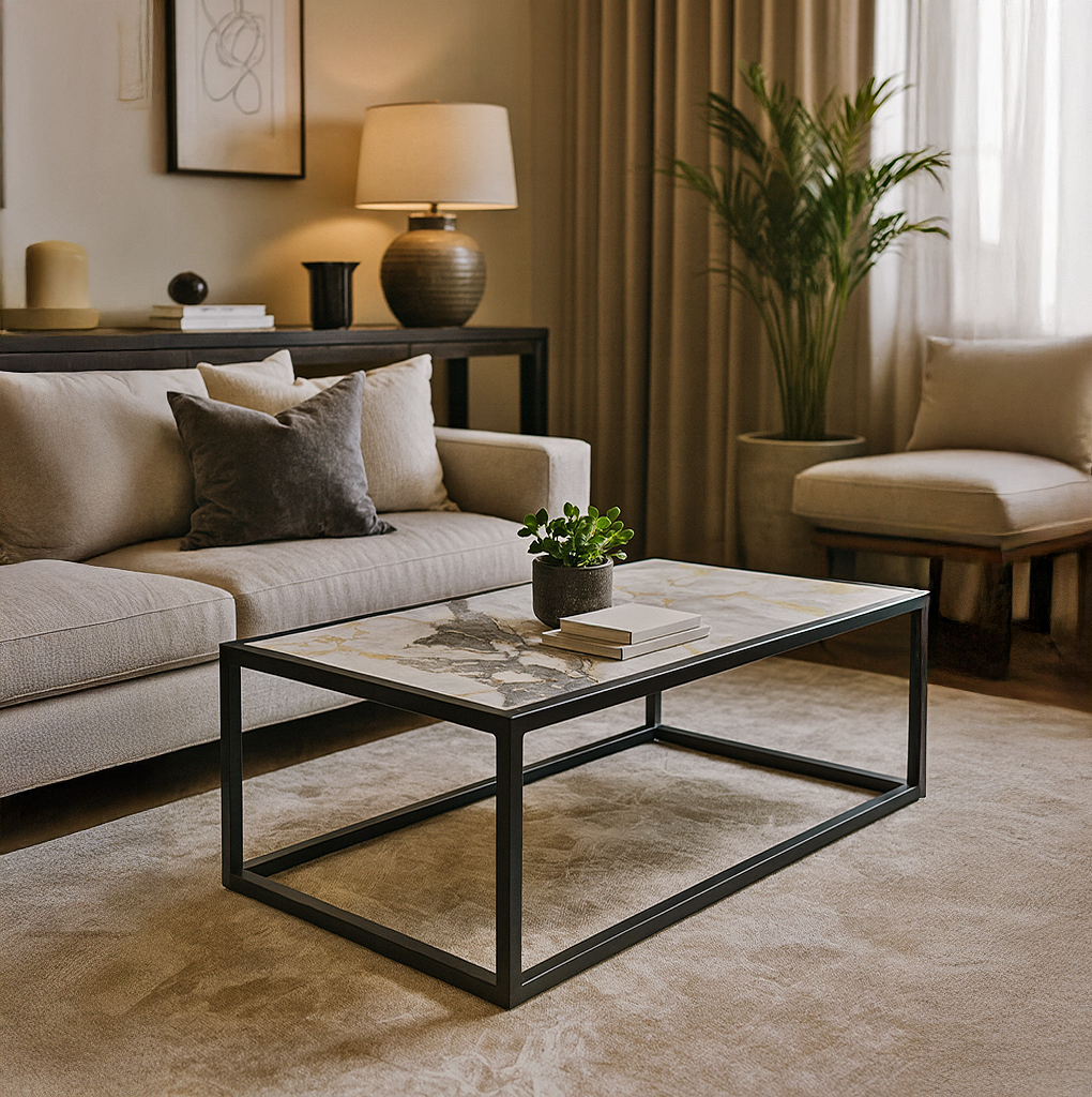 Marble2 Decor ΤΡΑΠΕΖΙ ΣΑΛΟΝΙΟΥ MARBELLA ΜΕ ΕΠΙΦΑΝΕΙΑ ΑΠΟ ΠΛΑΚΑΚΙ ΜΕ ΜΑΡΜΑΡΙΝΗ ΟΨΗ - Image 1