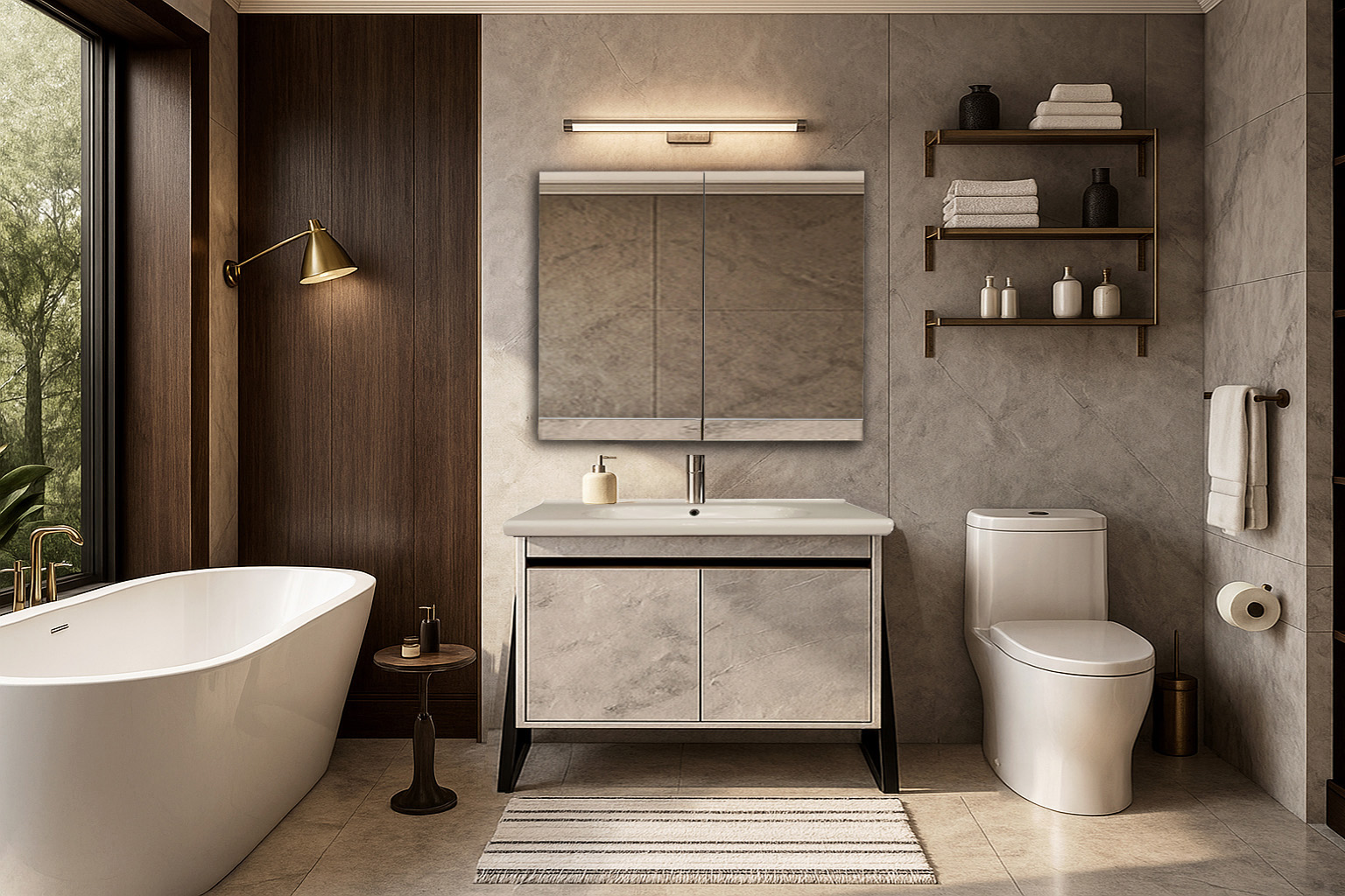 MevaseisPlai 7775 100 ΕΠΙΠΛΟ ΜΠΑΝΙΟΥ 7775 PRESTIGIA 100 cm ΜΕ ΒΑΣΕΙΣ ΣΤΟ ΠΑΛΙ ΣΕ ΟΨΗ ΜΑΡΜΑΡΟΥ ΜΕ ΓΚΡΙ ΝΕΡΑ - Image 1