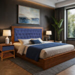 ΚΡΕΒΑΤΙ ΔΙΠΛΟ ROYAL-545 ΜΕ ΥΦΑΣΜΑ ΣΕ ΑΠΟΧΡΩΣΗ ΜΠΛΕ ΡΑΦ