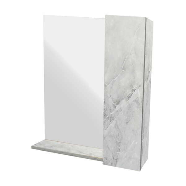 Κρεμαστό Ντουλάπι Μπάνιου Oren60 με Καθρέφτη & Επένδυση Μελαμίνης Με Όψη Λευκού Μάρμαρου Με Γκρί Νερά