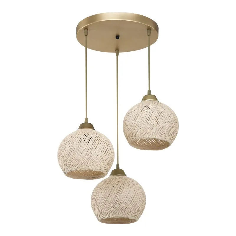 147-000067 Φωτιστικό οροφής τρίφωτο PWL-1121 Ε27 κρεμ-χρυσό Φ40x75εκ - Image 1